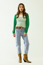 Boyfriend Light Blue Jeans with Stitching Details on the Edges