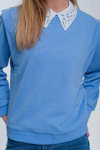 Boyfriend Sweatshirt with Shoulder Details in Blue