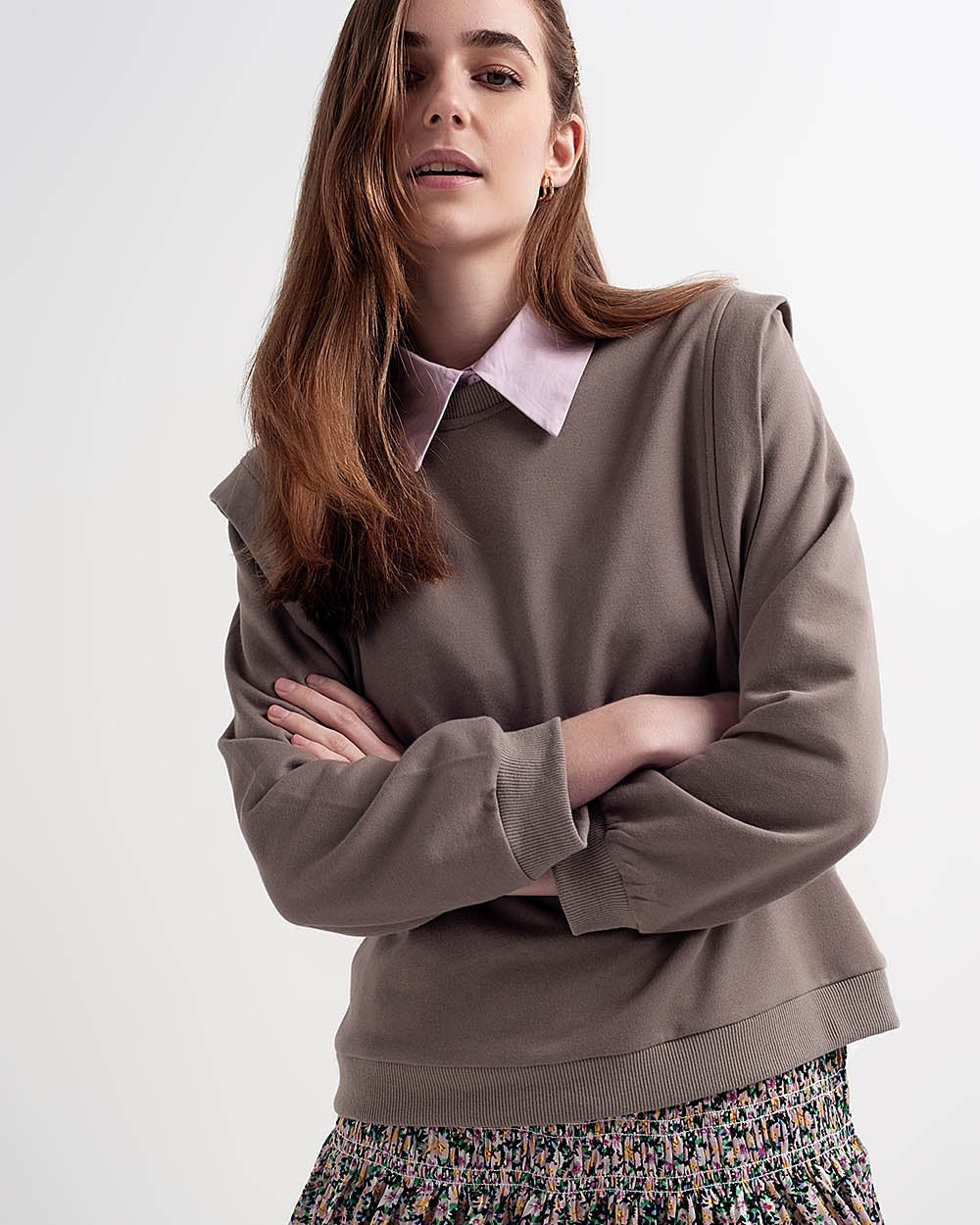 Boyfriend Sweatshirt with Shoulder Details in Gray