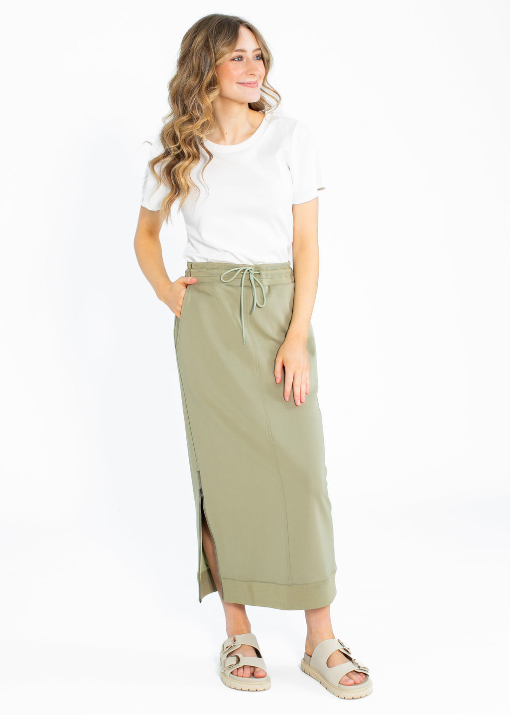 Bradi Side Zipper Athletic Midi Skirt