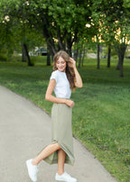 Bradi Side Zipper Athletic Midi Skirt