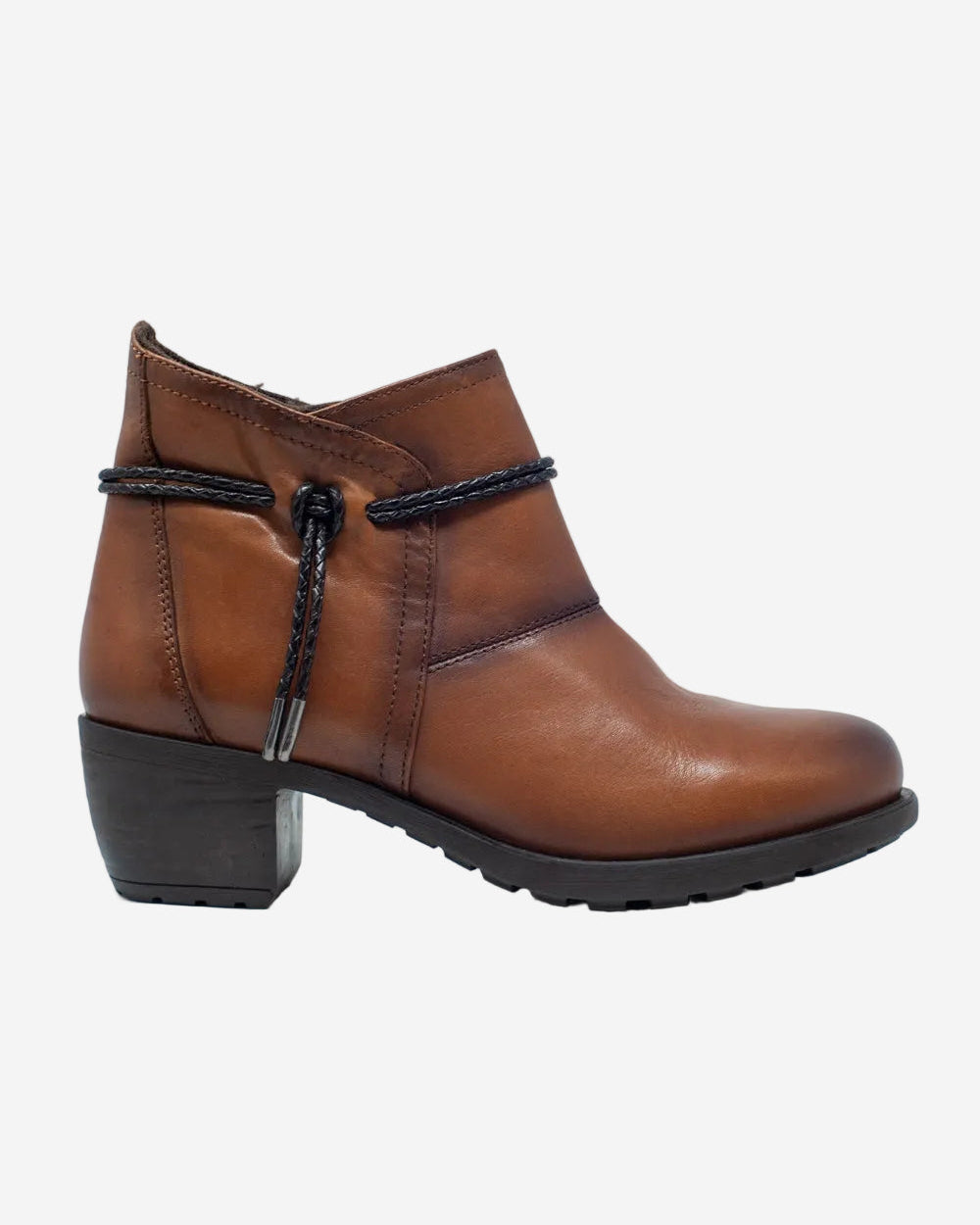 Brown Blocked Mid Heeled Ankle Boots with Round Toe
