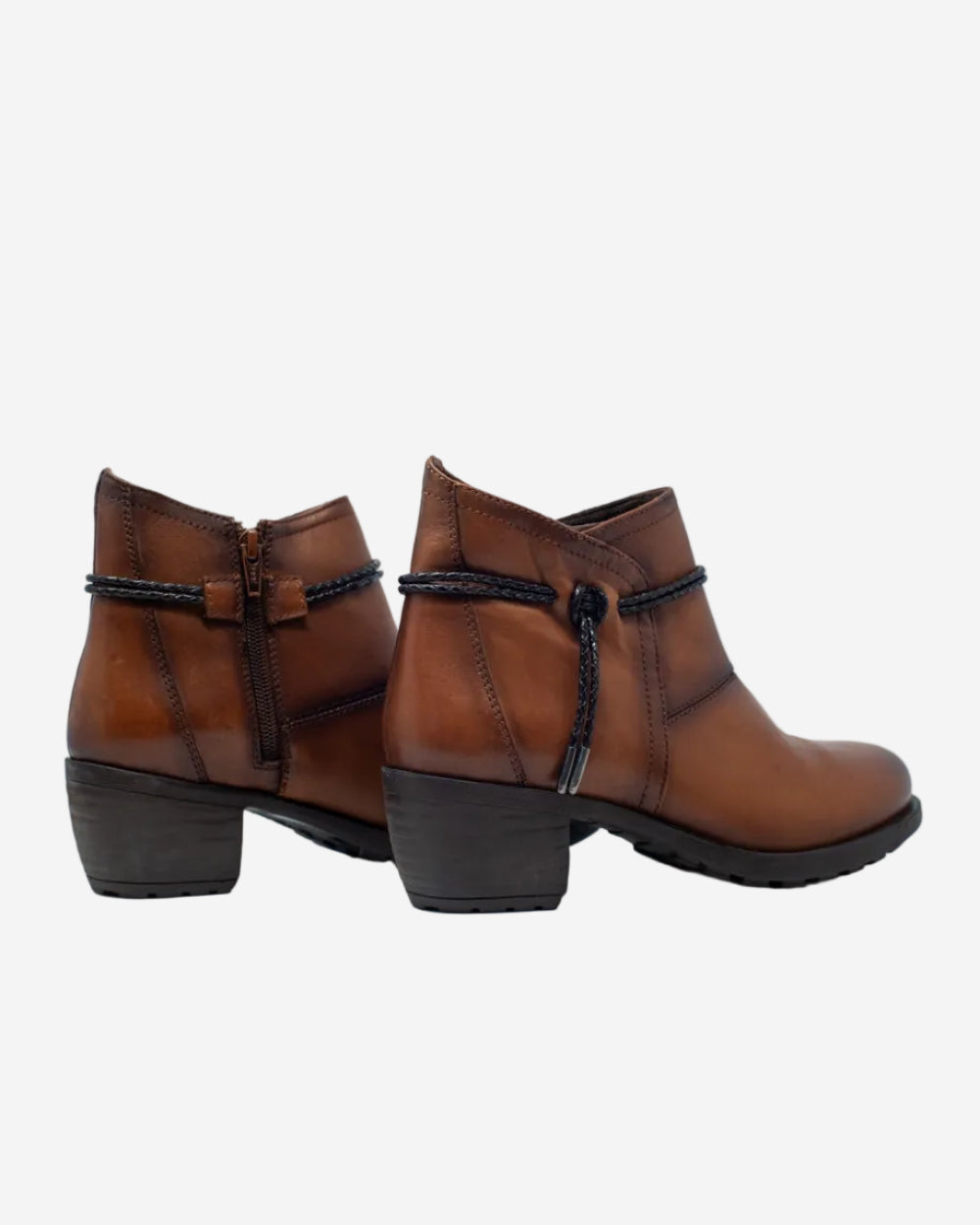 Brown Blocked Mid Heeled Ankle Boots with Round Toe