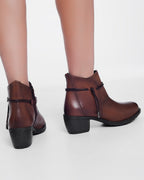Brown Blocked Mid Heeled Ankle Boots with Round Toe