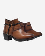 Brown Blocked Mid Heeled Ankle Boots with Round Toe