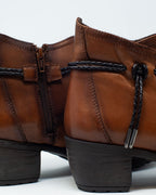 Brown Blocked Mid Heeled Ankle Boots with Round Toe