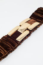 Brown Elastic Velvet Belt with Metal Closure