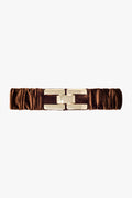 Brown Elastic Velvet Belt with Metal Closure