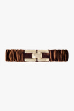 Brown Elastic Velvet Belt with Metal Closure