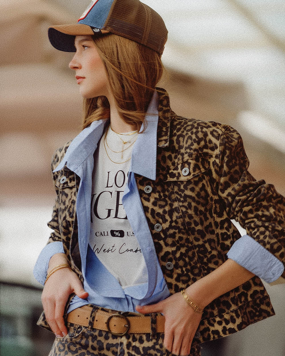 Brown Jacket with Leopard Print in Denim Fabric