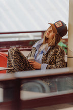 Brown Jacket with Leopard Print in Denim Fabric
