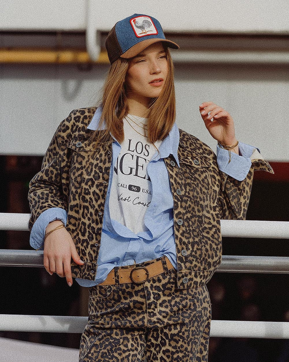 Brown Jacket with Leopard Print in Denim Fabric