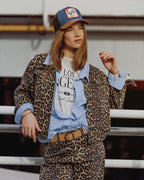 Brown Jacket with Leopard Print in Denim Fabric