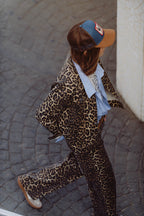 Brown Jacket with Leopard Print in Denim Fabric