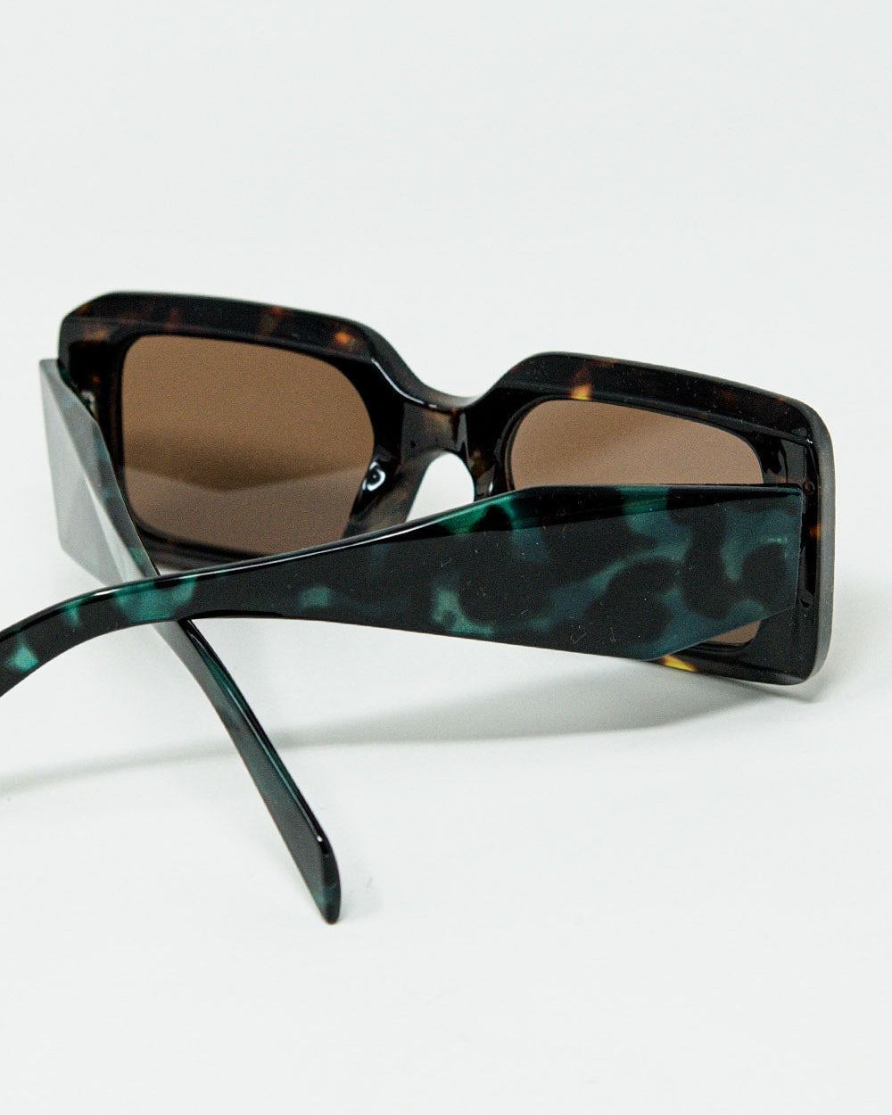 Brown Square Sunglasses with Green Animal Print on the Side