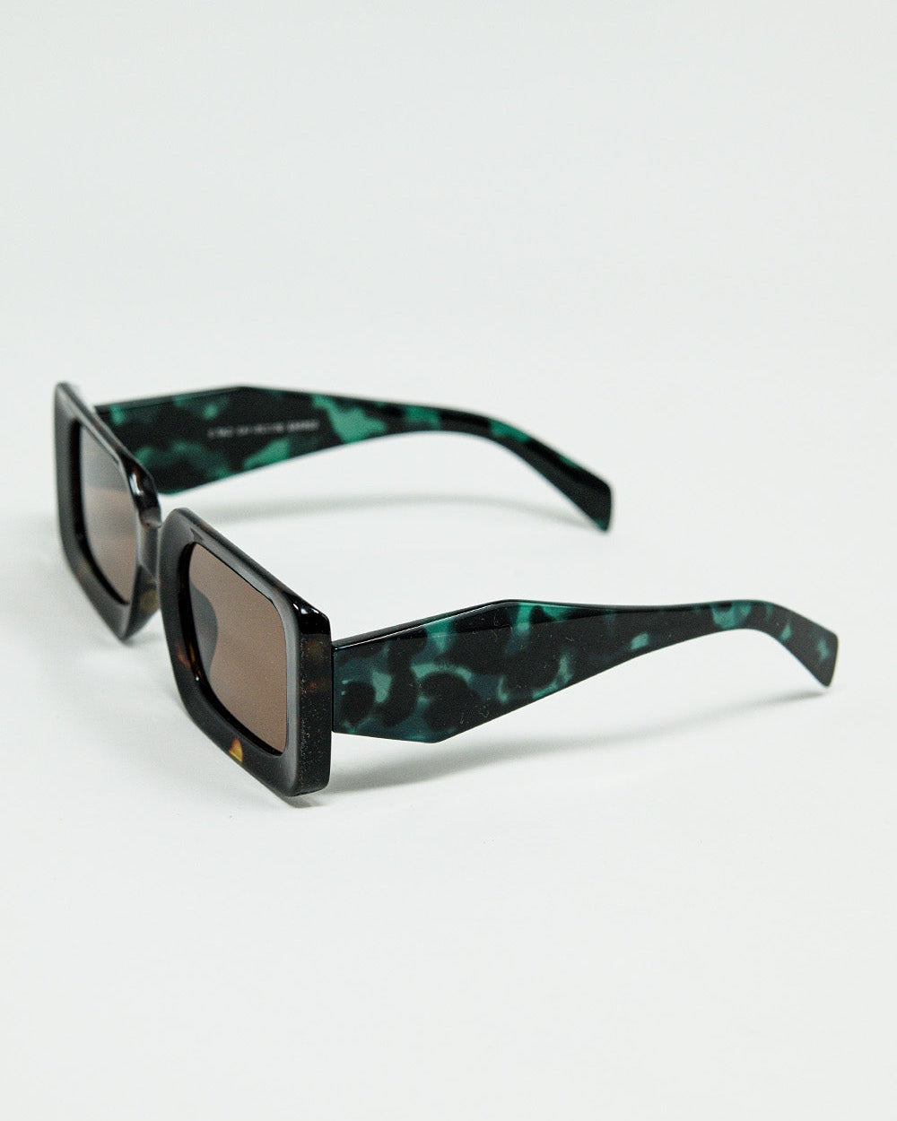 Brown Square Sunglasses with Green Animal Print on the Side