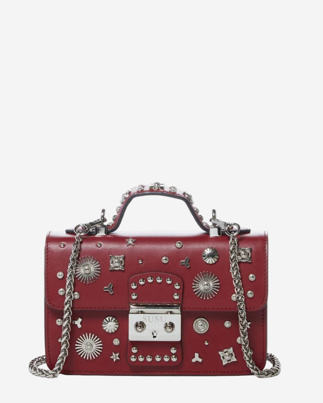 Studded Small Leather Crossbody Purse Bag | Burgundy
