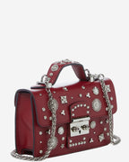 Studded Small Leather Crossbody Purse Bag | Burgundy