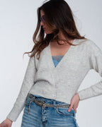 Button Front Cropped Knit Cardigan in Light Gray