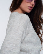 Button Front Cropped Knit Cardigan in Light Gray