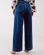 Button Front Jean in Mid Blue