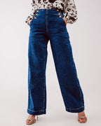 Button Front Jean in Mid Blue