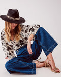 Button Front Jean in Mid Blue