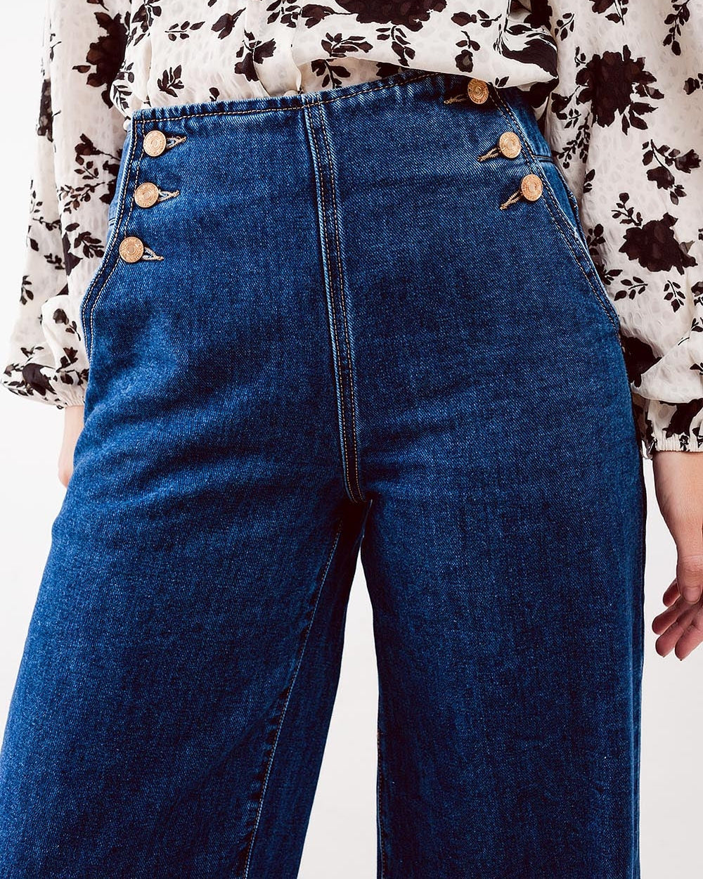 Button Front Jean in Mid Blue