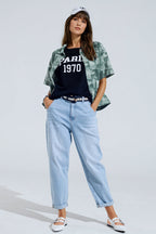 Button-Up Polo Shirt in Tie Dye Green