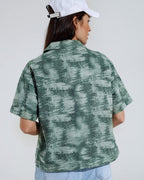Button-Up Polo Shirt in Tie Dye Green