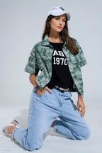Button-Up Polo Shirt in Tie Dye Green