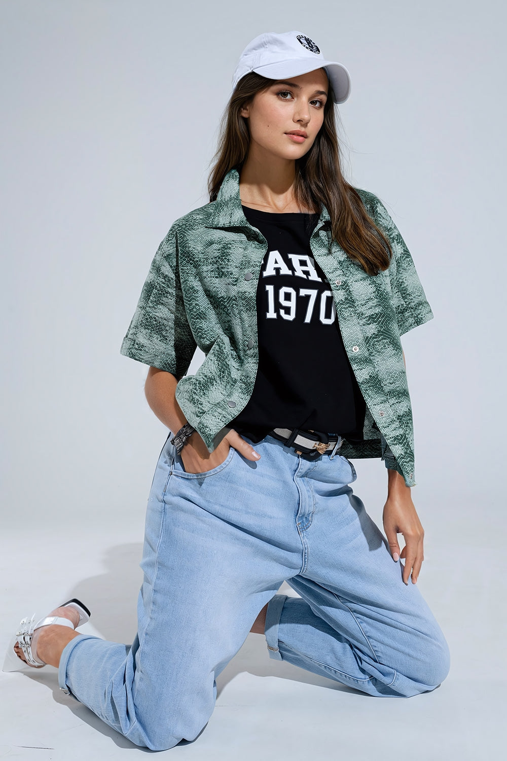 Button-Up Polo Shirt in Tie Dye Green