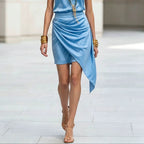 Double Layer Asymmetrical Hem Mini Skirt