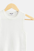 Off White Ribbed Knit Cropped Tank