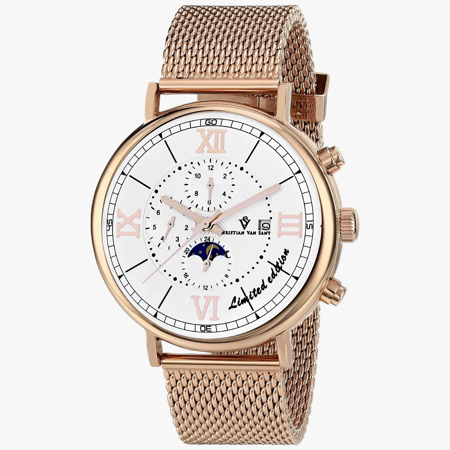 Christian Van Sant Men's Somptueuse LTD Watch | SS Gold + White Dial