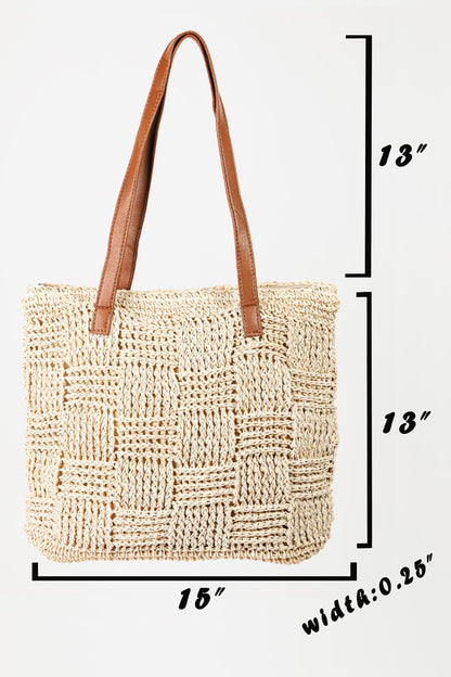 Ivory Braided Faux Leather Strap Tote Bag