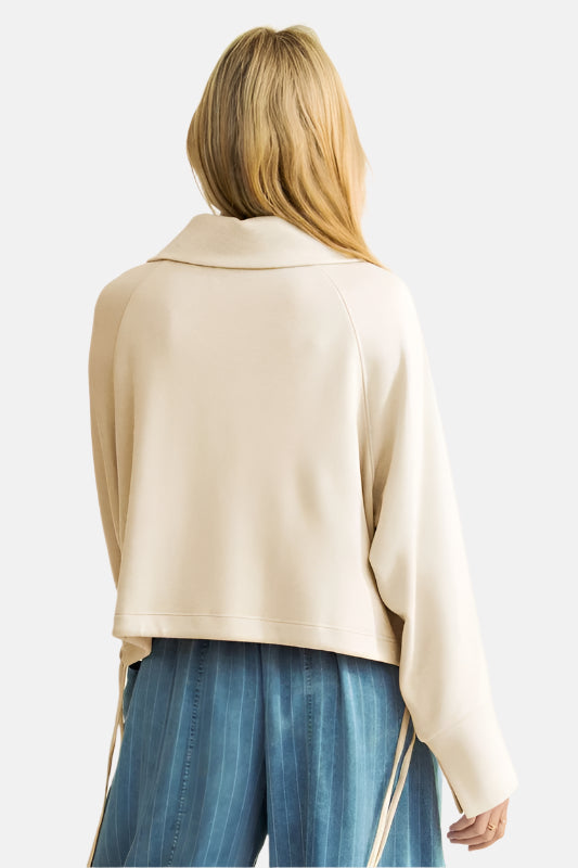 Drawstring Hem Half Zip Sweatshirt Ivory