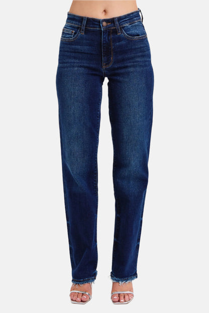 Raw Hem Straight Leg Jeans