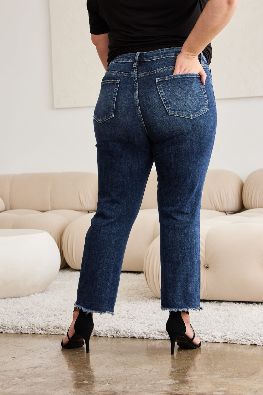 Crop Dylan Tummy Control Distressed High Waist Raw Hem Jeans