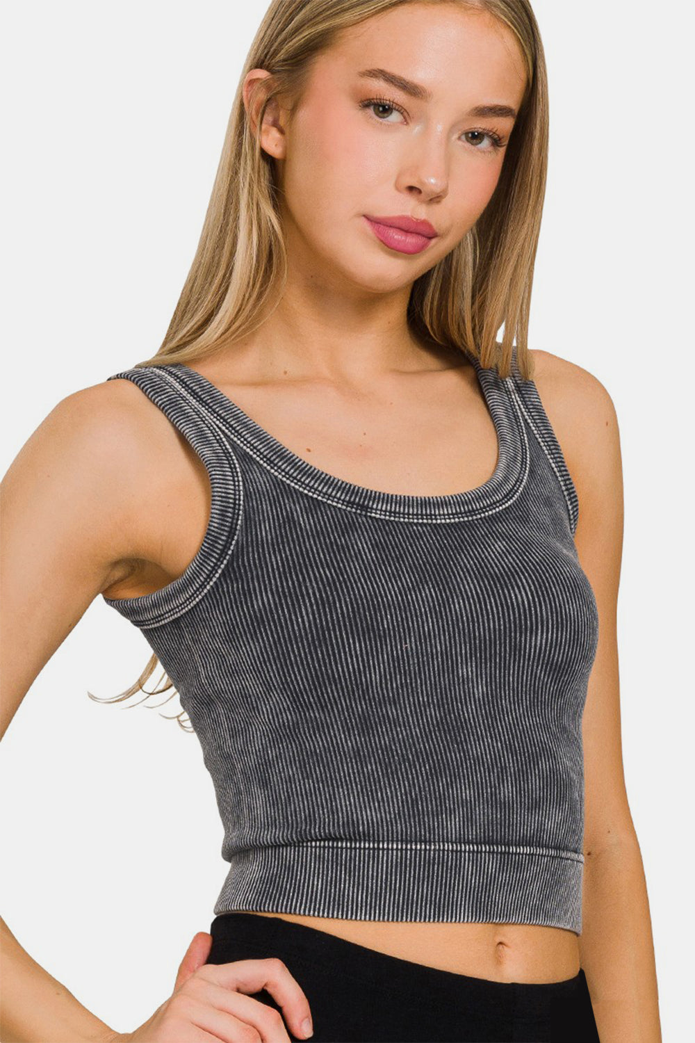 Ash Black Washed Scoop Neck Wide Strap Tank