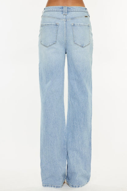 Light Blue Distressed High Waist Straight Jeans