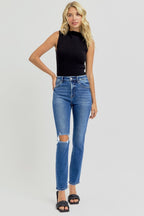 High Rise Ankle Skinny Knee Distressed Jeans