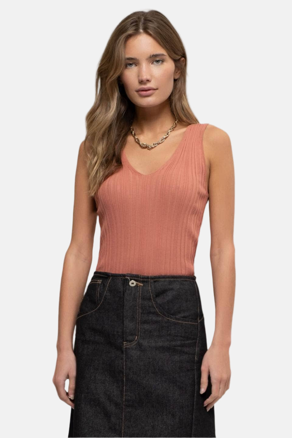 Sleeveless V-Neck Sweater Knit Top