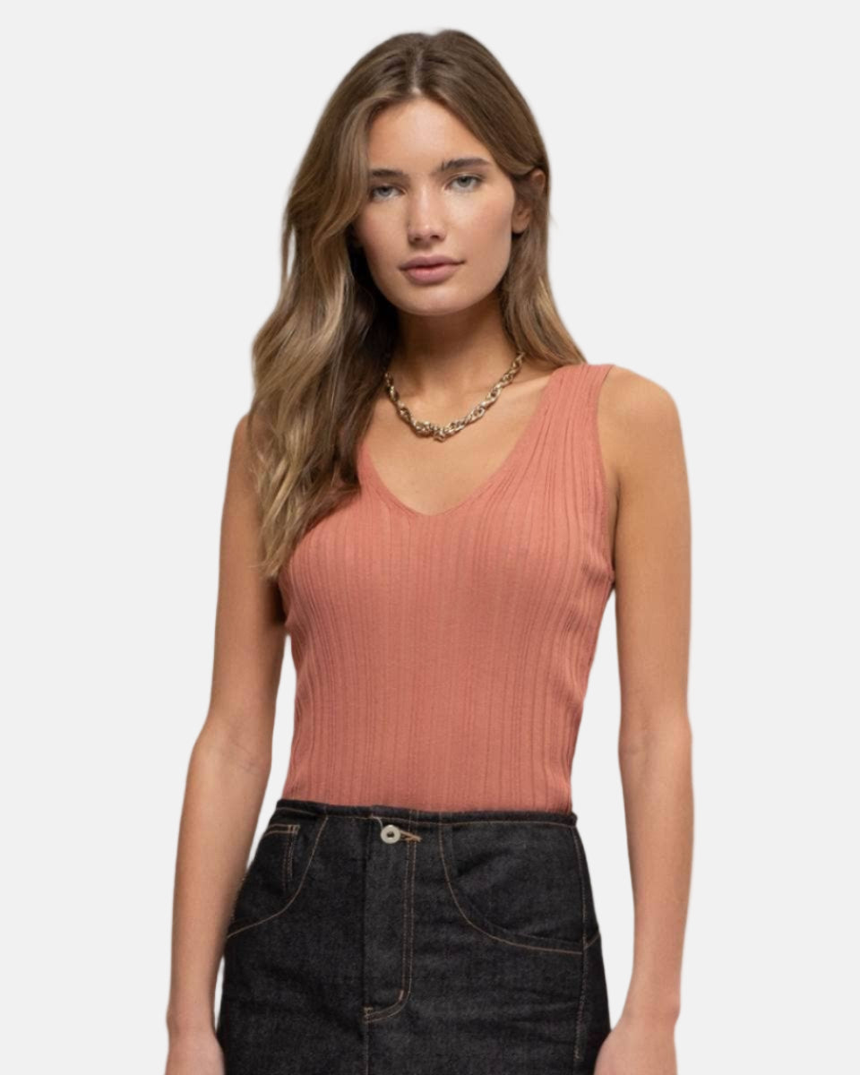 Sleeveless V-Neck Sweater Knit Top