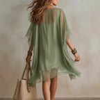 V-Neck Chiffon Batwing Sleeve Boho Resort Dress