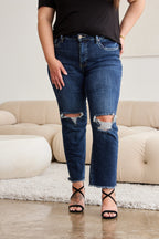 Crop Dylan Tummy Control Distressed High Waist Raw Hem Jeans