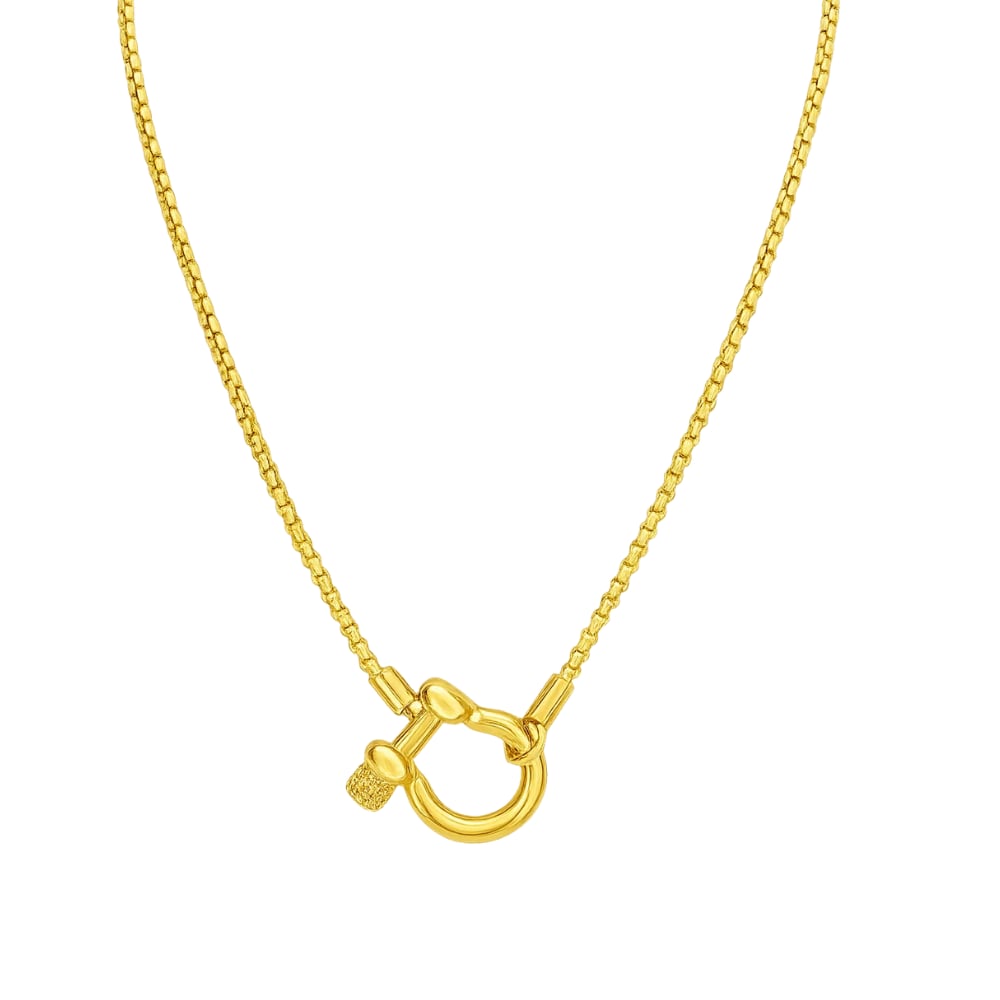 Lucky Lock Carabiner Necklace Two-Tone Mixed Metal Horseshoe Pendant Chain