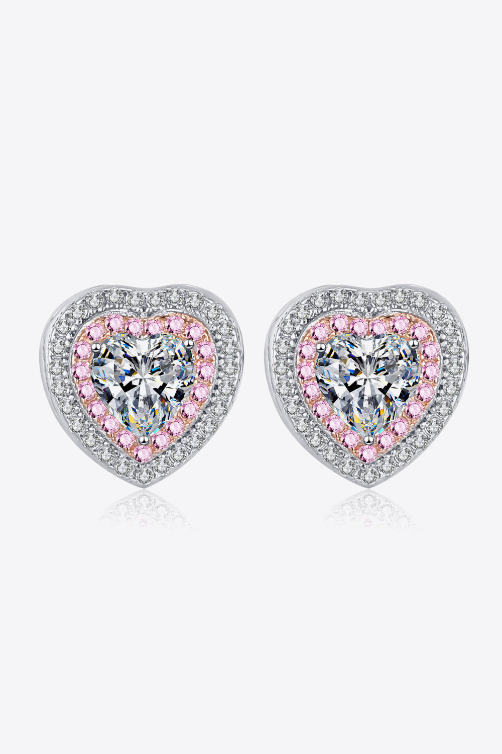 Pink Accent Heart-Shaped Stud Earrings