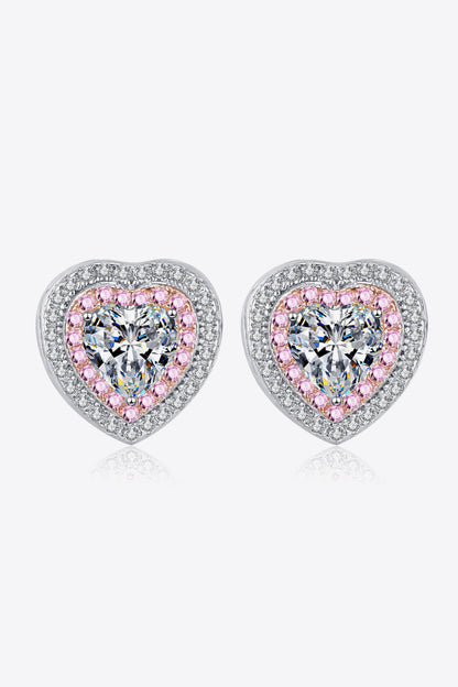 Pink Accent Heart-Shaped Stud Earrings