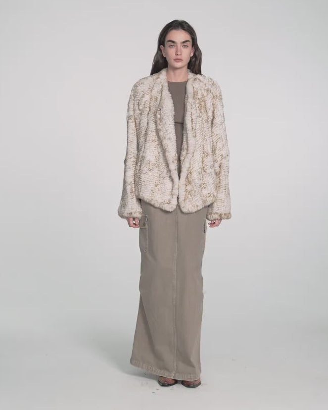 ‘Inspiration Glimpse’ Lapel Double-Breasted Loose Woven Rex Rabbit Fur Coat